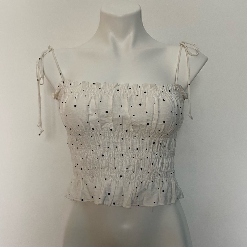 Storia Smocked Tie Shoulder Crop Top